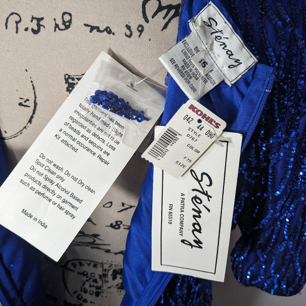 NWT STENAY Blue 100% Silk Sequined Formal Holiday Evening Dress Classy 16 - Picture 11 of 15